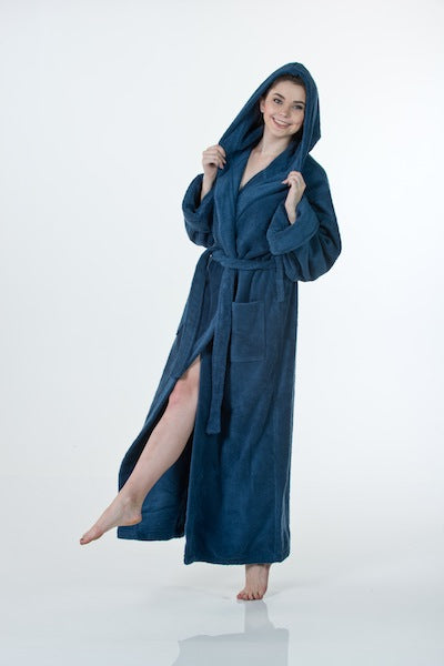 Thirsty Towels Heavy Hooded Tall Luxury Robe Navy Blue Color