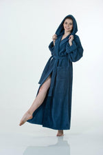 Thirsty Towels Turkish Cotton Hooded Light Presidential Robe in Navy Blue Color
